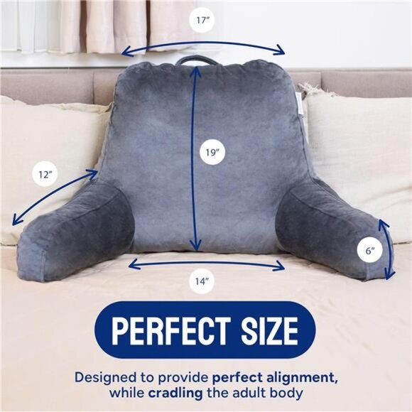 Reading Pillow for Bed Adult Size, Back Rest Pillow with Arms,Pockets & Washable - Picture 3 of 7